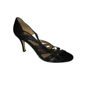 New York Transit Black Peau de Soie Strappy Pumps - 7M